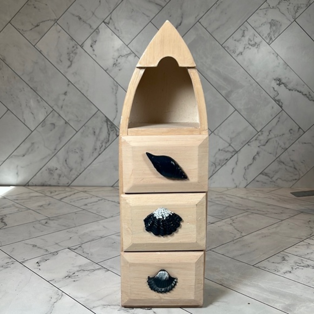 Wooden Shell Display Box with Three Drawers